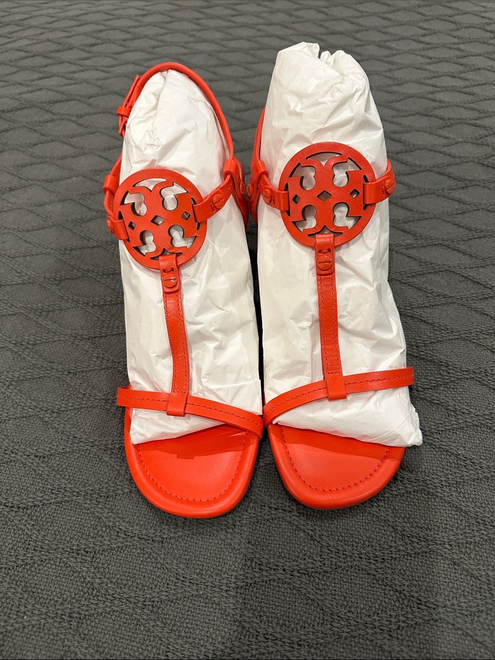 Tory Burch Bright Red Logo T-Strap Sandals
